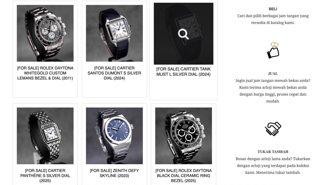 tampilan website jual beli jam tangan mewah